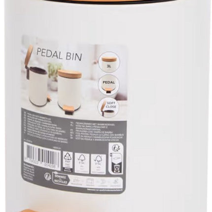 Pedaalemmer Bamboe Wit - 3 liter