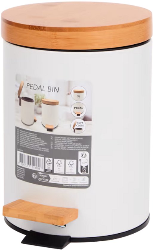 Pedaalemmer Bamboe Wit - 3 liter