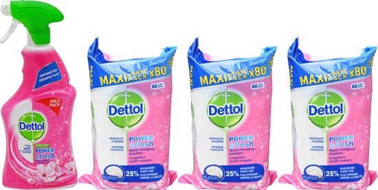 Dettol Allesreiniger Spray Kersenbloesem + 3x Dettol Schoonmaakdoekjes Kersenbloesem - 80 stuks