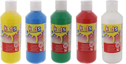 5x Plakkaatverf Wit/Rood/Groen/Blauw/Geel - 250 ml
