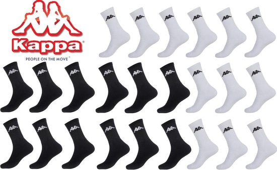 12x Kappa Lange Sokken Zwart & Wit Maat 43-46