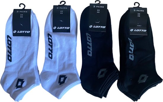 6x Lotto Sneakersokken Wit Maat 39-42 + 6x Lotto Sneakersokken Zwart Maat 39-42