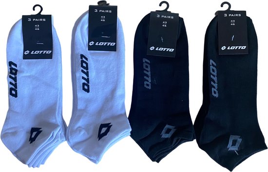 6x Lotto Sneakersokken Wit Maat 43-46 + 6x Lotto Sneakersokken Zwart Maat 43-46 + Lotto Sneakersokken Grijs Maat 43-46