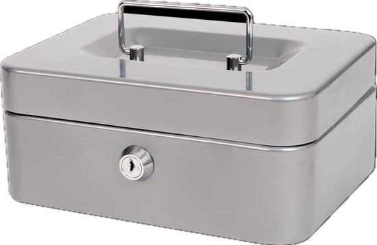 Geldkist met Slot Zilver - 20x16x9 cm