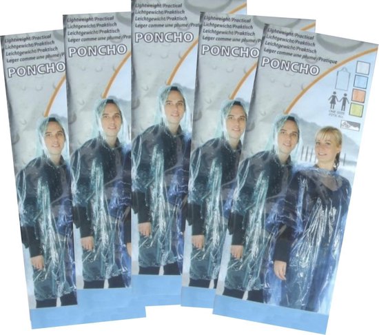 5x Regenponcho Blauw