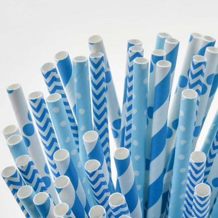Papieren Rietjes Blauw - 100 stuks