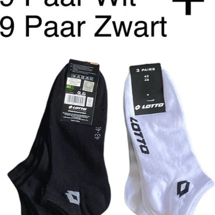 9x Lotto Sneakersokken Zwart Maat 39-42  + 9x Lotto Enkelsokken Wit Maat 39-42