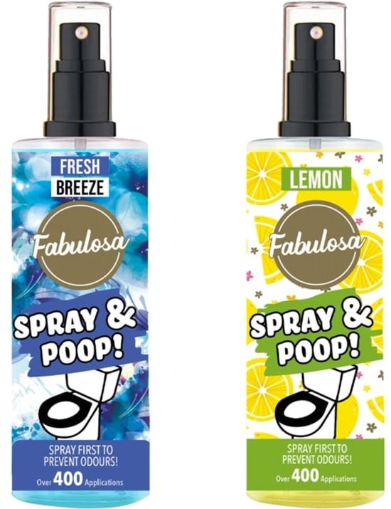 2x Fabulosa Spray & Poop Geurneutralisator Fresh Breeze/Lemon - 60 ml