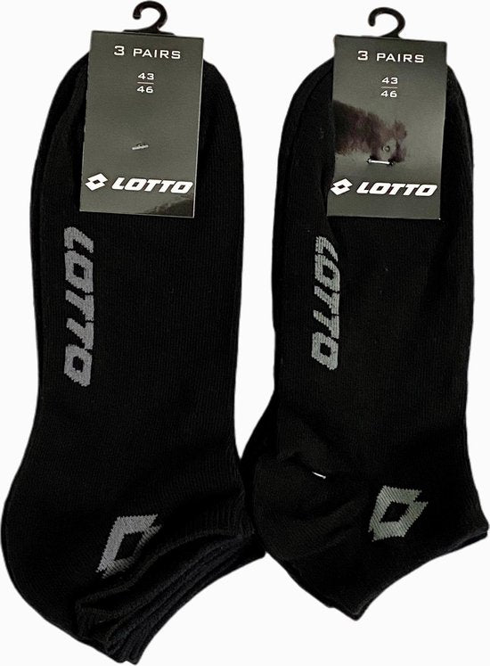 6x Lotto Sneakersokken Zwart Maat 43-46 + 3x Lotto Sneakersokken Wit Maat 43-46