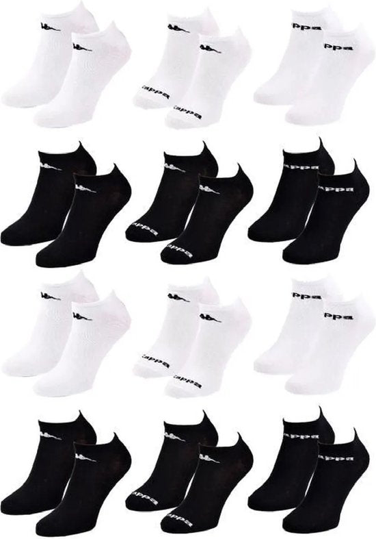 12x Kappa Sneakersokken Zwart & Wit Maat 43-46