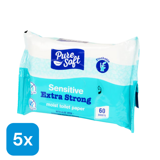 5x Pure Soft Vochtig Toiletpapier - 60 stuks