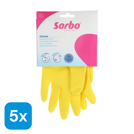 5x Sorbo Huishoudhandschoen Geel Maat L - 1 paar