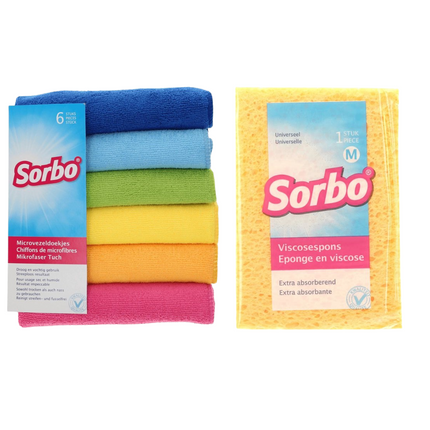 Sorbo Microvezeldoeken - 6 stuks + Viscose Schoonmaakspons Medium