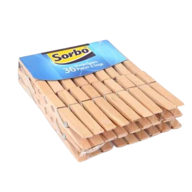 Sorbo Wasknijpers Hout - 36 stuks