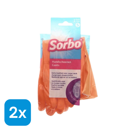 2x Sorbo Huishoudhandschoenen Oranje Maat S - 1 paar