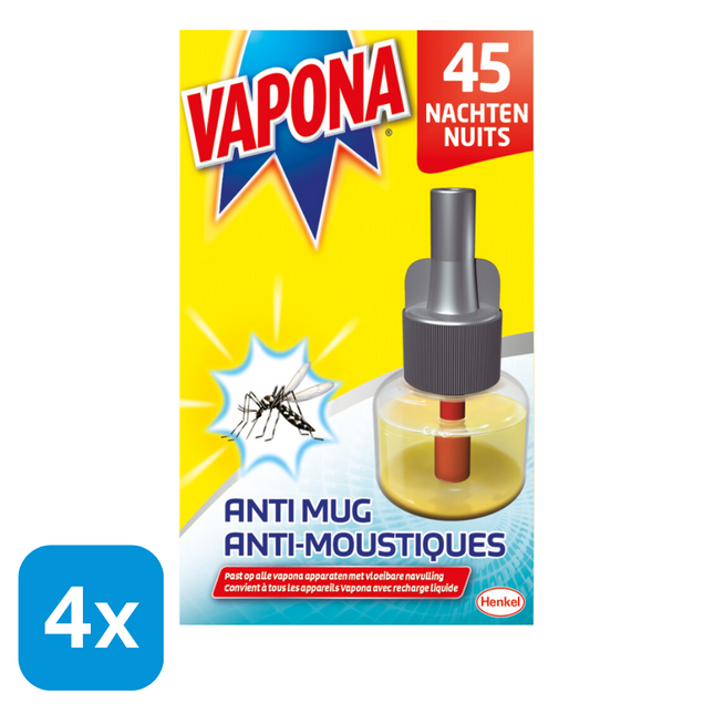 4x Vapona Navulling Anti-mug Muggenstekker 45 nachten - 18 ml