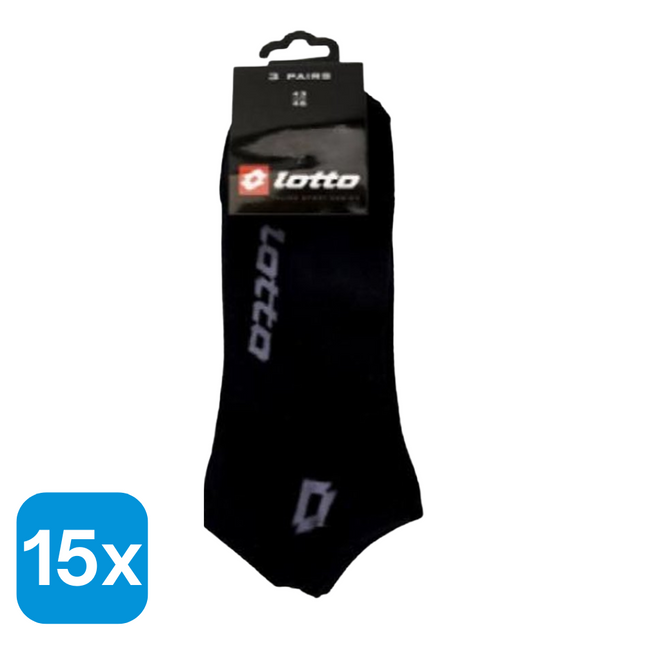 15x Lotto Sneakersokken Zwart Maat 43-46 - 3 paar