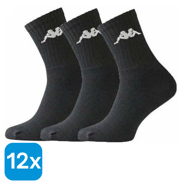 12x Kappa Lange Sokken Zwart Maat 43-46