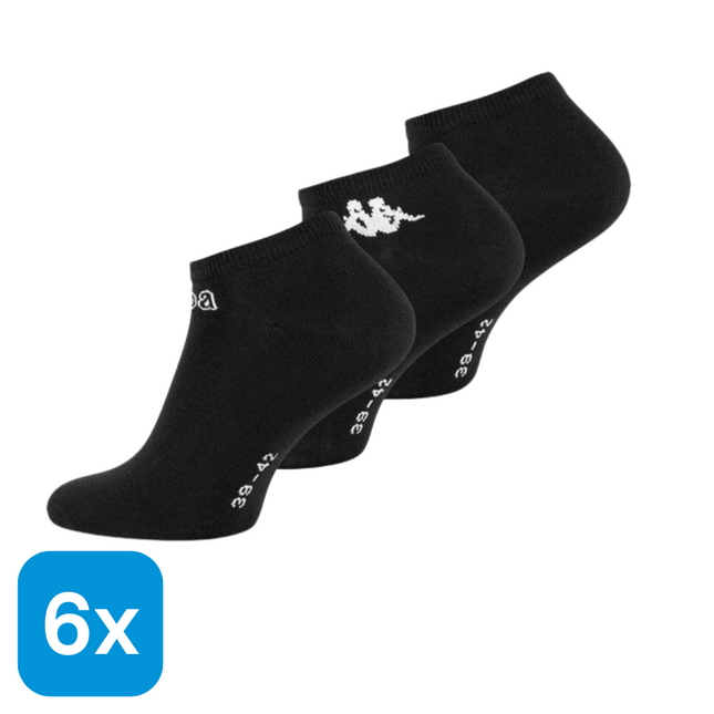 6x Kappa Sneakersokken Zwart Maat 43-46