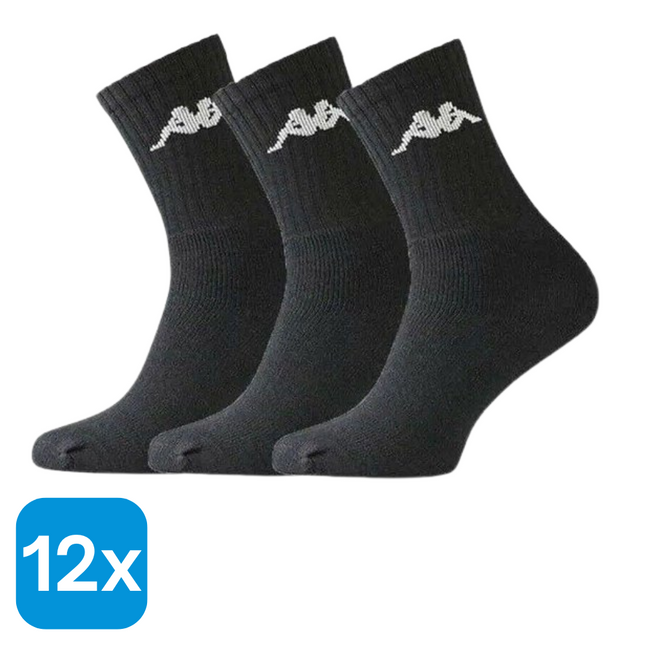 12x Kappa Lange Sokken Zwart Maat 35-38