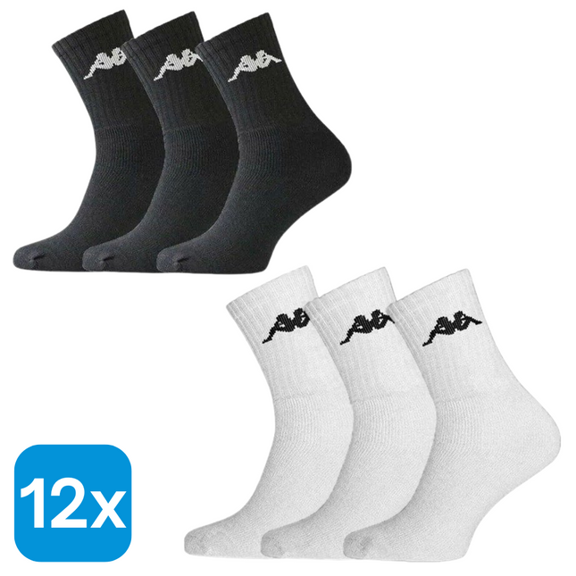 12x Kappa Lange Sokken Zwart & Wit Maat 39-42