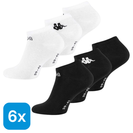 6x Kappa Sneakersokken Zwart & Wit Maat 39-42