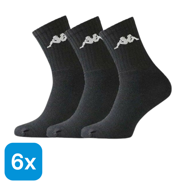 6x Kappa Lange Sokken Zwart Maat 39-42