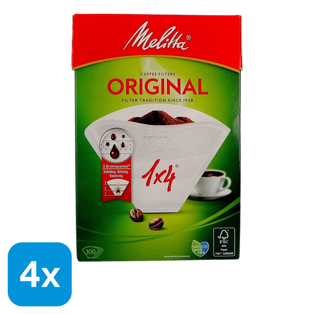 4x Melitta Koffiefilters 1x4 Wit - 100 stuks