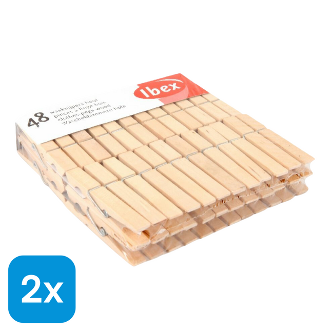 2x Ibex Wasknijpers Hout - 48 stuks