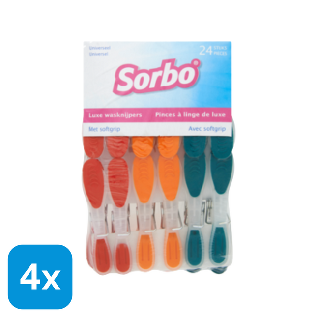 4x Sorbo Wasknijpers Gekleurd - 24 stuks