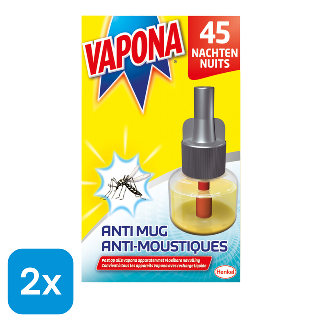 2x Vapona Navulling Anti-mug Muggenstekker 45 nachten - 18 ml