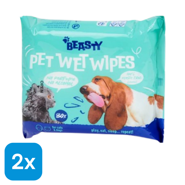 2x Beasty Vochtige Schoonmaakdoekjes voor Huisdieren - 30 stuks