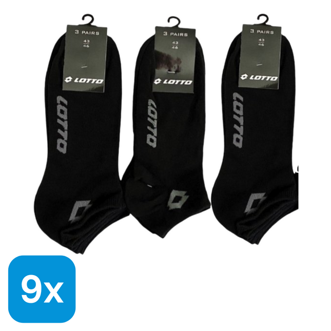 9x Lotto Sneakersokken Zwart Maat 43-46