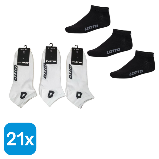 21x Lotto Sneakersokken Zwart Maat 43-46 + Lotto Sneakersokken Wit Maat 43-46