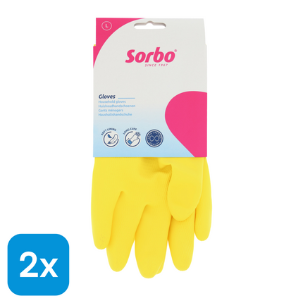 2x Sorbo Huishoudhandschoenen Geel Maat L - 1 paar