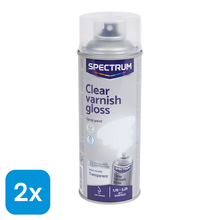 2x Spuitverf Clear Vernis Gloss Hoogglans Transparant - 400 ml