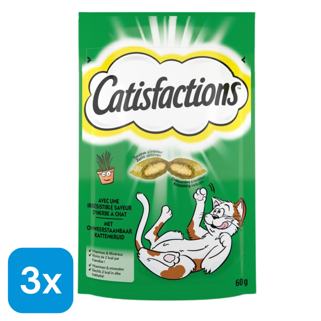 3x Catisfactions Kattensnack Kattenkruid - 60 gr