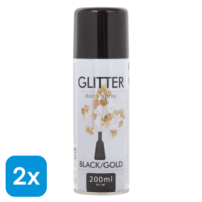 2x Glitterspuitverf Zwart/Goud - 200 ml