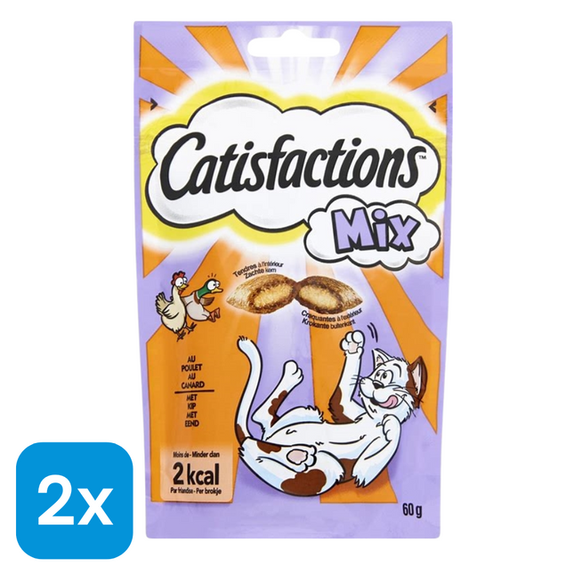 2x Catisfactions Kattensnack Kip/Eend - 60 gr