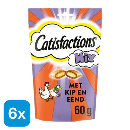 6x Catisfactions Kattensnack Kip/Eend - 60 gr