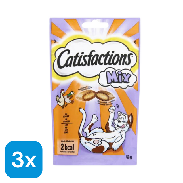 3x Catisfactions Kattensnack Kip/Eend - 60 gr