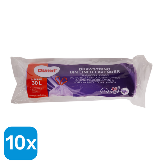 10x Dumil Vuilniszakken met Trekband en Lavendelgeur 30L - 15 stuks