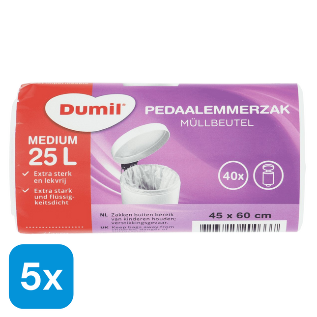 5x Dumil Pedaalemmerzakken 25L - 40 stuks