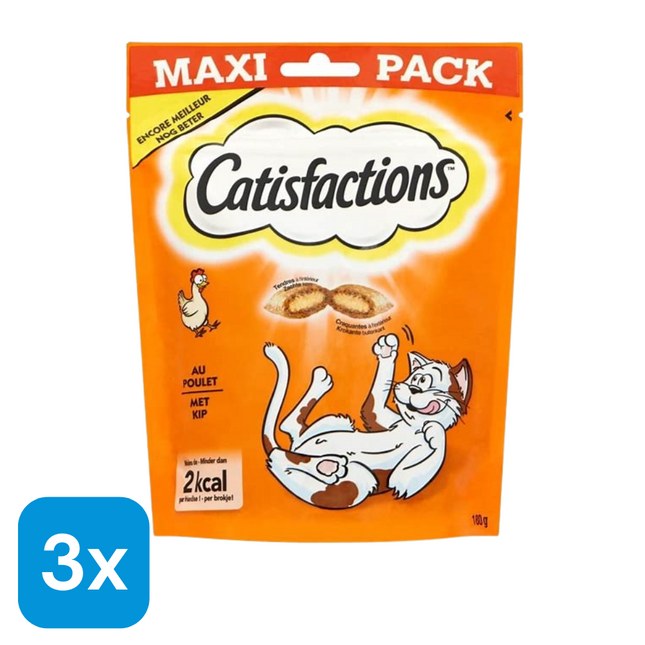 3x Catisfactions Kattensnack Kip - 180 gr