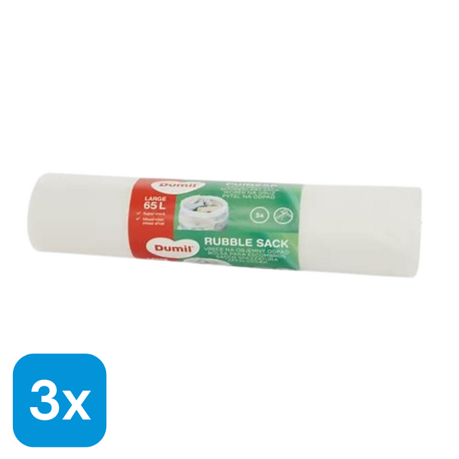 3x Dumil Puinzakken 65L - 15 stuks