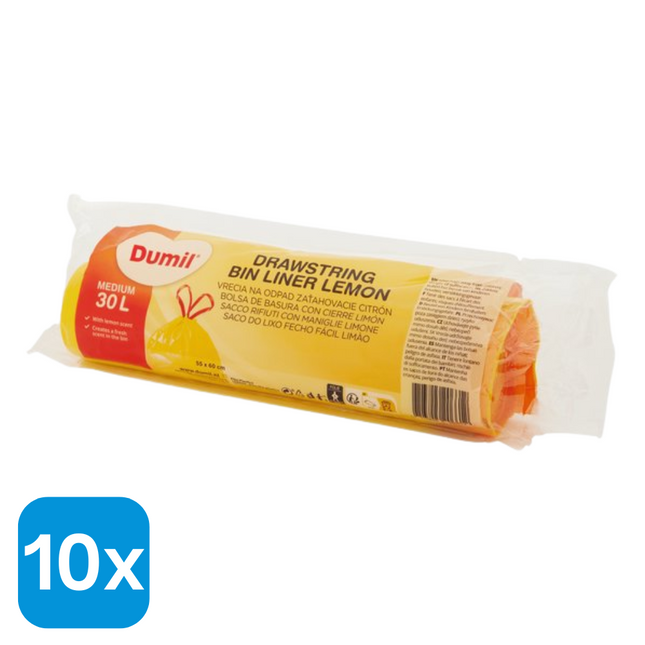 10x Dumil Vuilniszakken met Trekband en Citroengeur 30L - 15 stuks