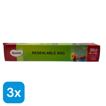 3x Dumil Diepvrieszakjes Hersluitbaar 1L/3L - 50 stuks