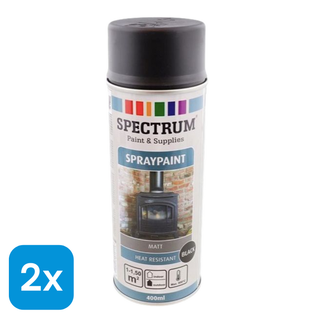 2x Spectrum Spuitverf Zwart Matt - 400 ml