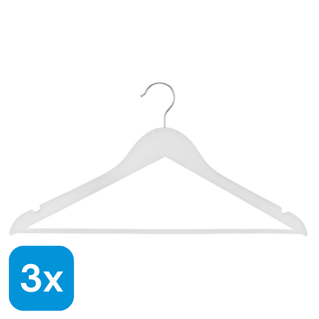 3x Houten Kledinghangers Wit - 5 stuks