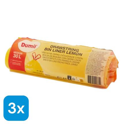 3x Dumil Vuilniszakken met Trekband en Citroengeur 30L - 15 stuks